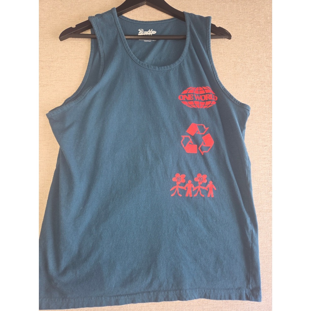 Brooklyn Cloth One World Tank Top Mens Medium Graphic Earth Recycle Streetwear